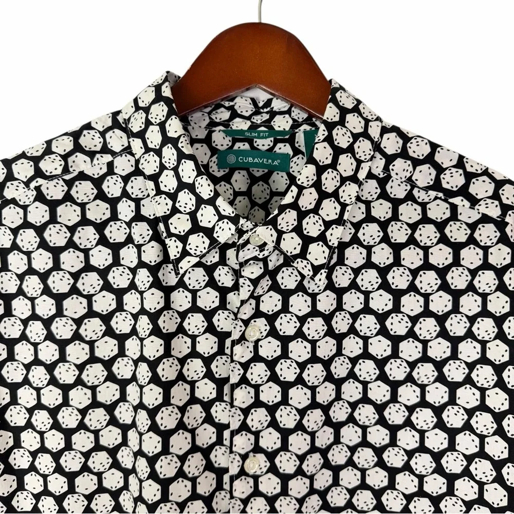 Cubavera Men's Slim Fit Dice Print Button Down Short Sleeve Shirt XL Gambler